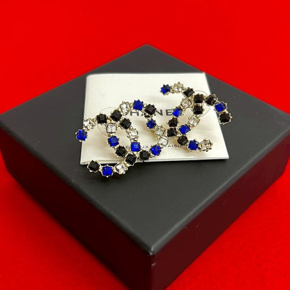 Chanel Coco Mark Metal Rhinestone Earrings Accessories 19AA