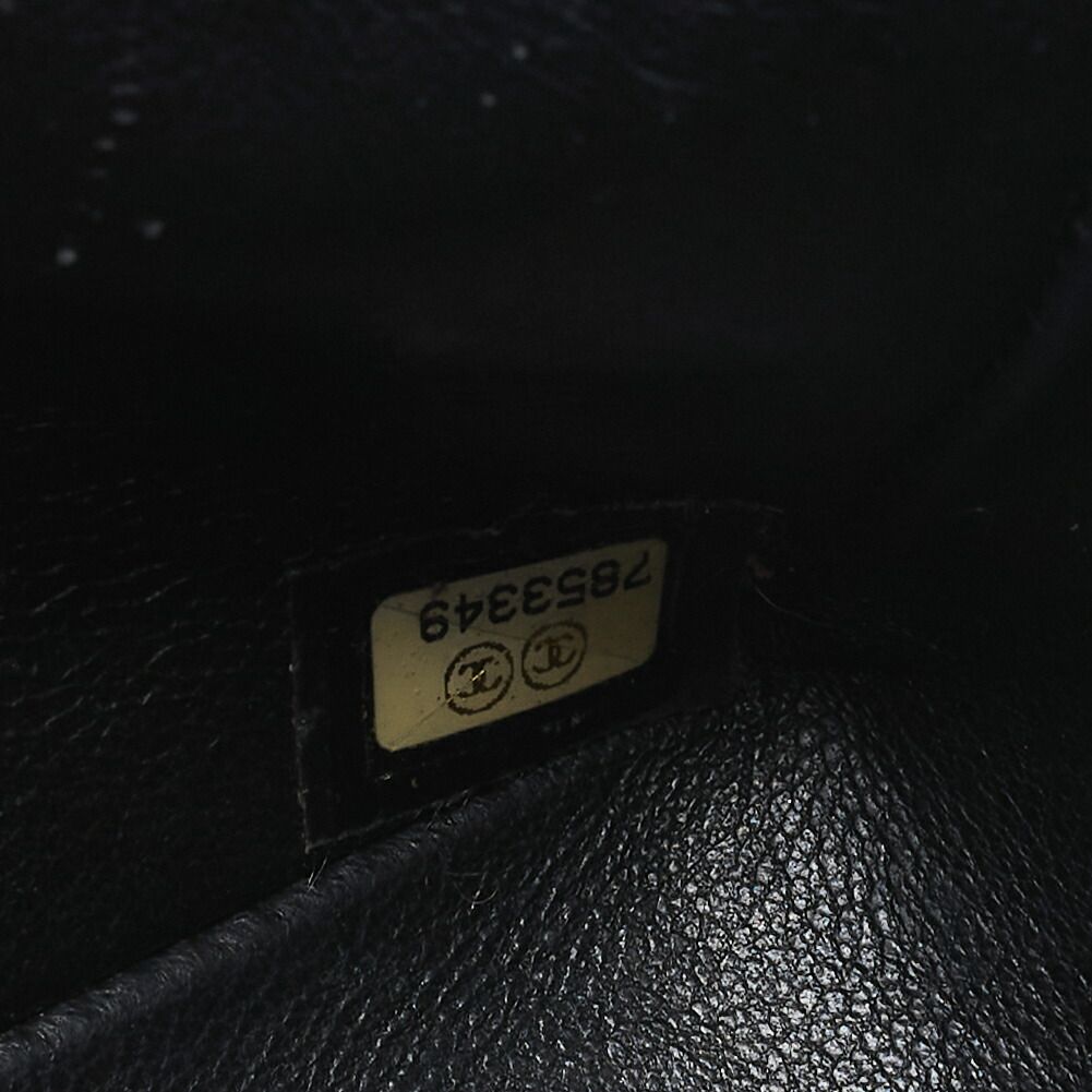 Chanel Matelasse W Flap 25 Icon Print Chain Shoulder Canvas Bicolor Black With