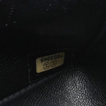 Chanel Matelasse W Flap 25 Icon Print Chain Shoulder Canvas Bicolor Black With