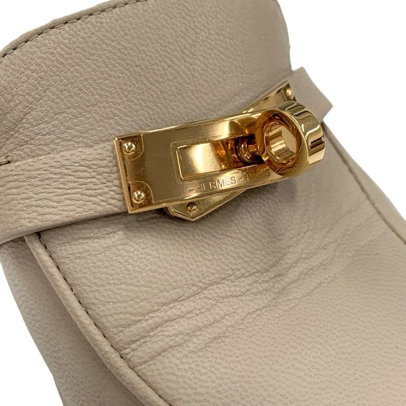 Hermes Oz Flat Shoes Leather Beige Gold Mule Kelly Hardware