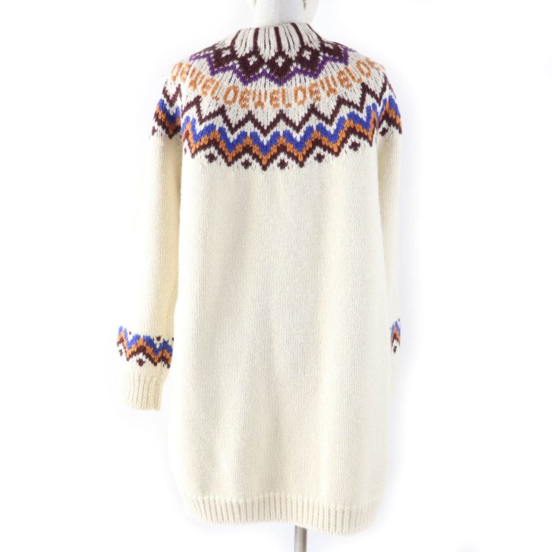 LOEWE D3279080sm Wool Alpaca Silk Cashmere Blend Argyle Knit Cardigan Ivory