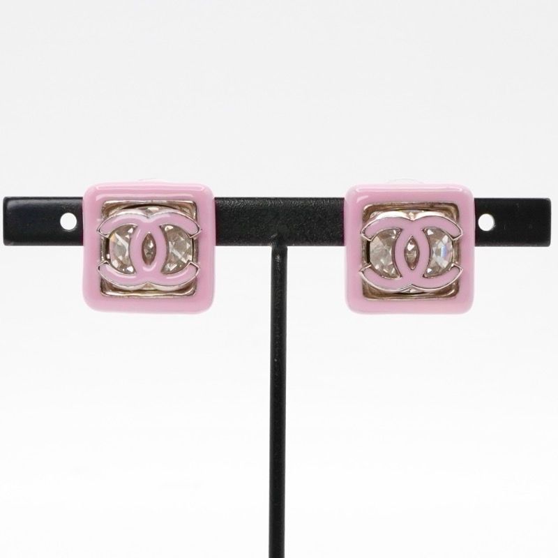 Chanel Earrings Earring Silver Pink Coco Mark Square