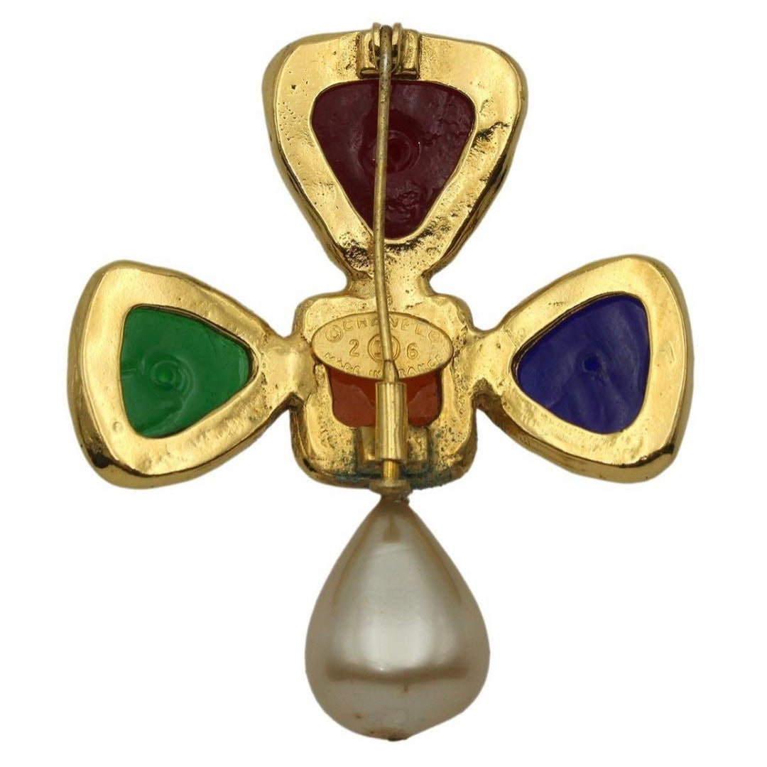 Chanel Gripoa and Faux Pearl Cross Brooch — view 3