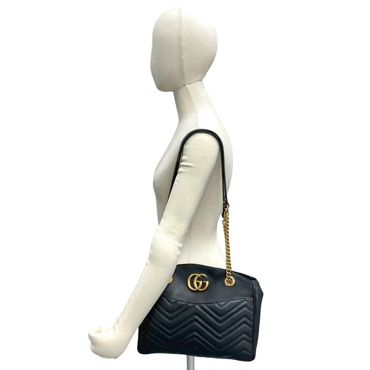 Gucci GG Marmont Logo Quilted Leather Chain Mini Shoulder Bag Tote Black — view 2