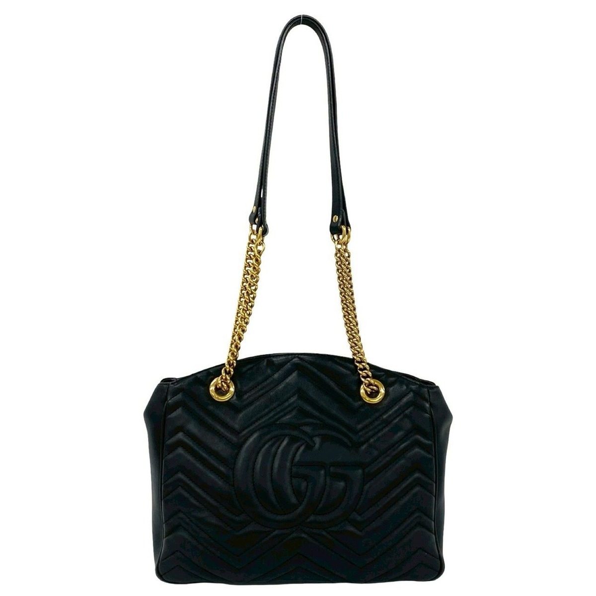 Gucci GG Marmont Logo Quilted Leather Chain Mini Shoulder Bag Tote Black — view 3