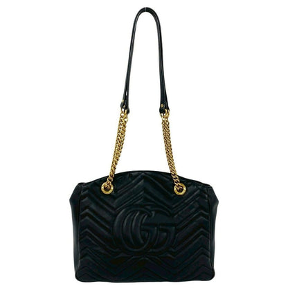 Gucci GG Marmont Logo Quilted Leather Chain Mini Shoulder Bag Tote Black — view 3