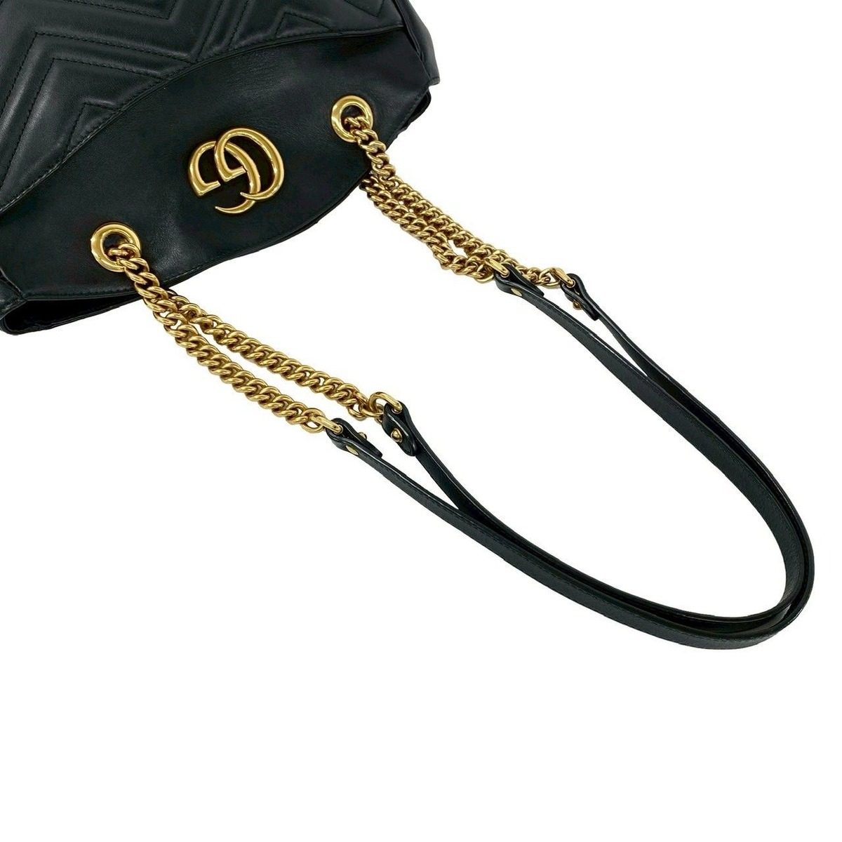 Gucci GG Marmont Logo Quilted Leather Chain Mini Shoulder Bag Tote Black — view 4