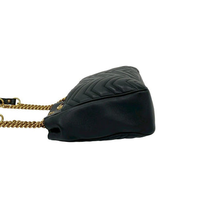 Gucci GG Marmont Logo Quilted Leather Chain Mini Shoulder Bag Tote Black — view 5