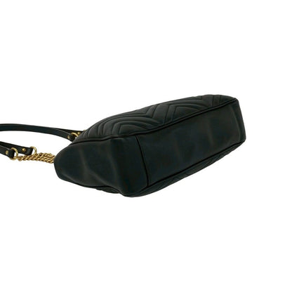 Gucci GG Marmont Logo Quilted Leather Chain Mini Shoulder Bag Tote Black — view 7