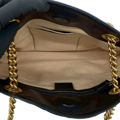 Gucci GG Marmont Logo Quilted Leather Chain Mini Shoulder Bag Tote Black — view 9