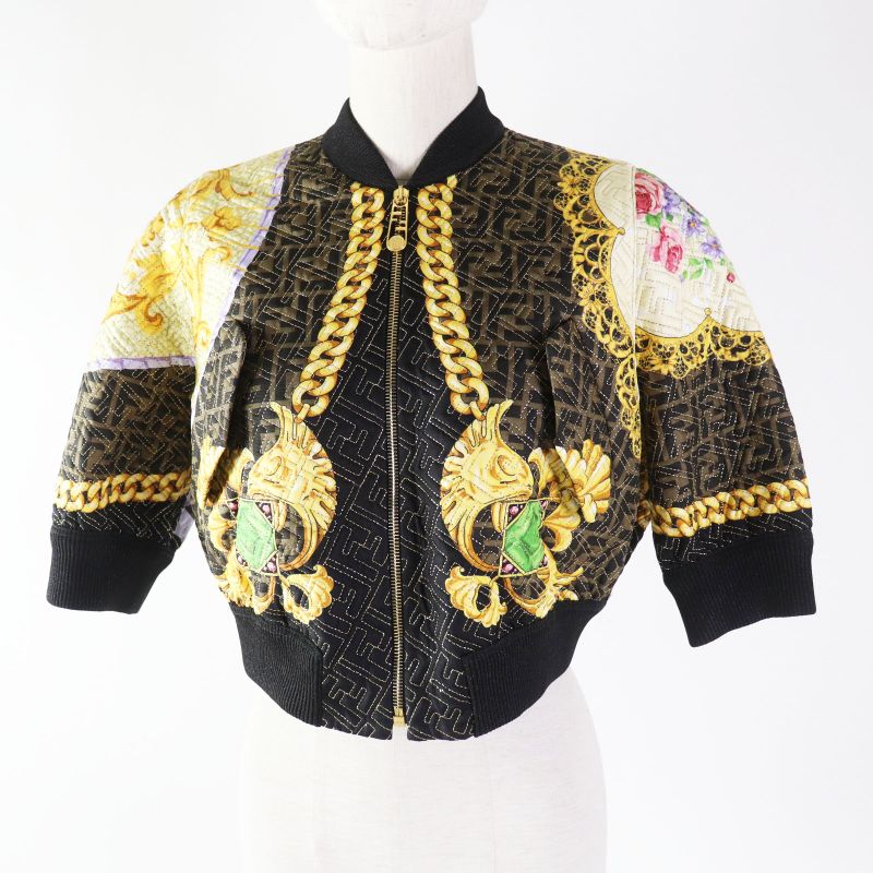 Fendace Fendi Versace 22SS Fj7258 Silk Blend FF Logo Baroque Pattern Blouson