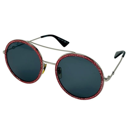 Gucci Logo Sunglasses Round Eyewear Bumblebee Metal Silver Red
