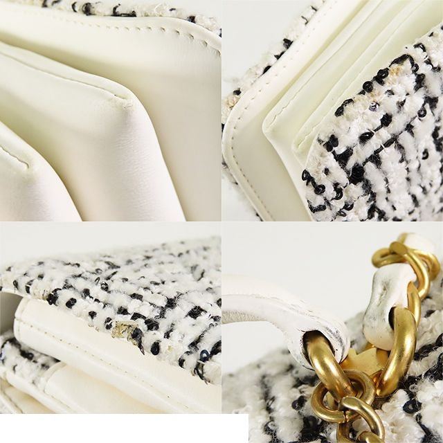 Chanel Top Handle Mini Flap Bag White Gold Lambskin Tweed 2-Way — view 6