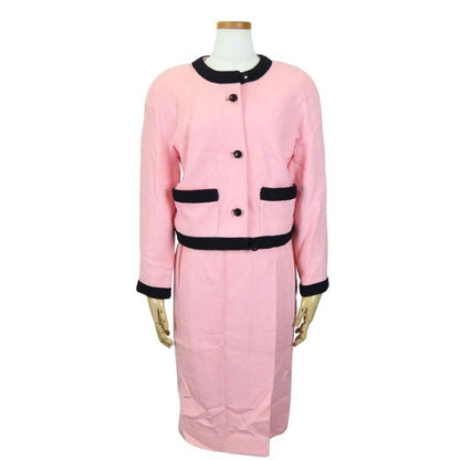 Chanel Set Suit 36 Wool Silk Pink Black Bicolor Coco Button Apparel Women