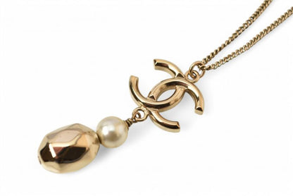 Chanel Necklace Pendant 2way Chanel Coco Mark CC Pearl Motif Gold 17P