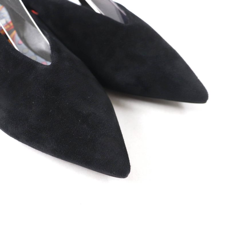 Hermes Eva Ballerina Suede Leather Ribbon Ballet Shoes Flat Pumps Black 37 With