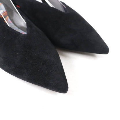 Hermes Eva Ballerina Suede Leather Ribbon Ballet Shoes Flat Pumps Black 37 With