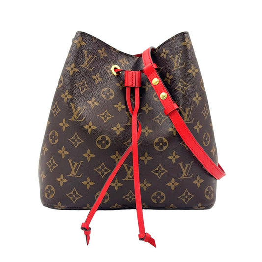 Louis Vuitton Neo Noe Monogram Coquelicot Leather Brown Red Shoulder Bag