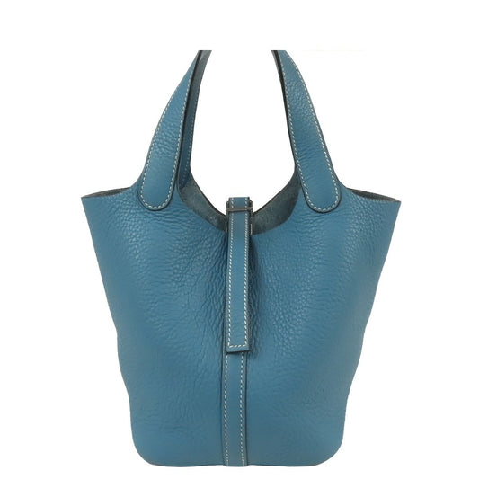 Hermes Picotin PM Blue Jean Silver Taurillon Handbag