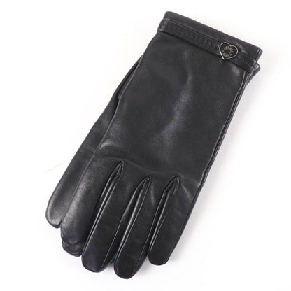 Hermes Calf Leather Lining Cashmere Logo with Heart Plate Gloves Black 7.5