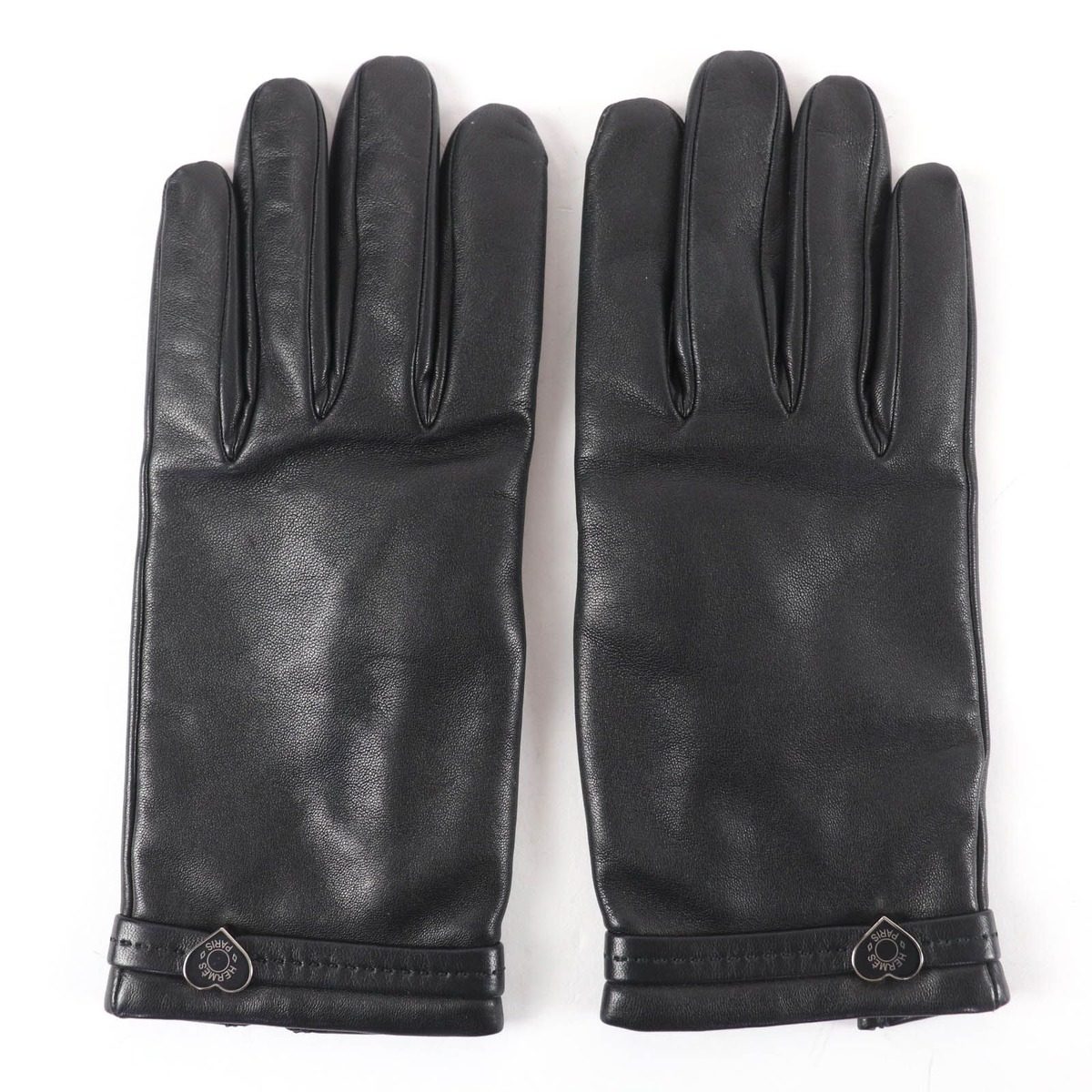 Hermes Calf Leather Lining Cashmere Logo with Heart Plate Gloves Black 7.5 — view 2