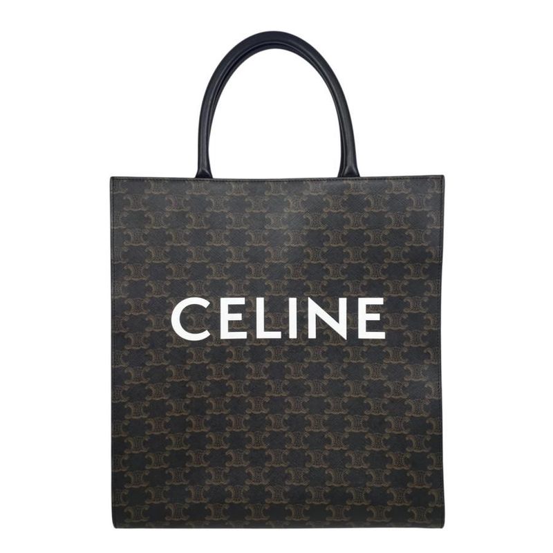 Celine Tote Shoulder Bag Medium Vertical Cabas 194432 Triomphe Black Brown