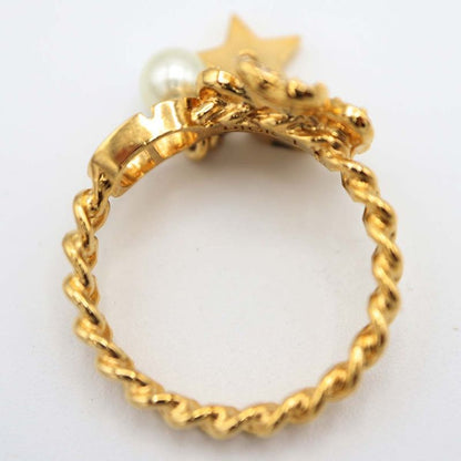 Christian DIOR Ring D-clover Clover Star Resin Pearl Size L Approx 13.5
