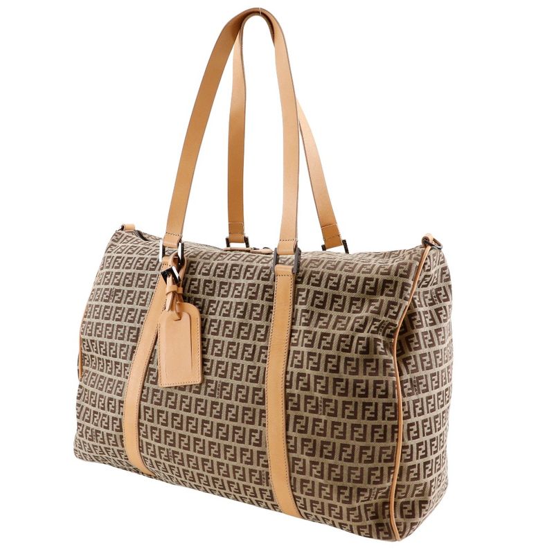 Fendi Zucchino 7vs014 Nylon Canvas And Leather Brown Unisex Boston Bag