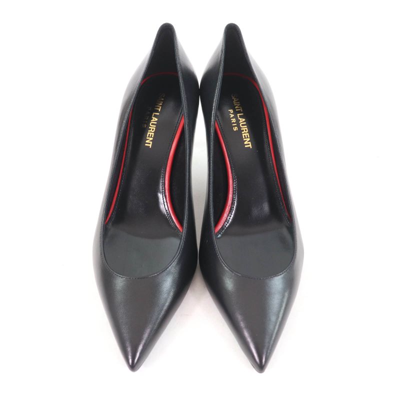 Saint Laurent Paris 480093 Pointed Toe Pin Heel Leather Pumps Black 37.5 Made