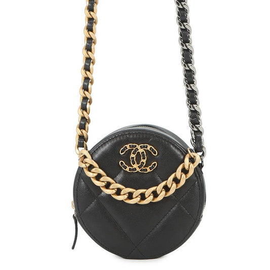 Chanel Chain Shoulder Bag 19 Quilted CC Logo Lambskin Black