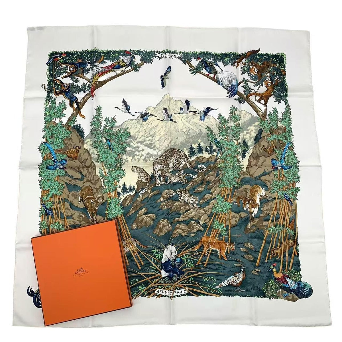 Hermes Carre 90 Sichuan Silk Scarf White