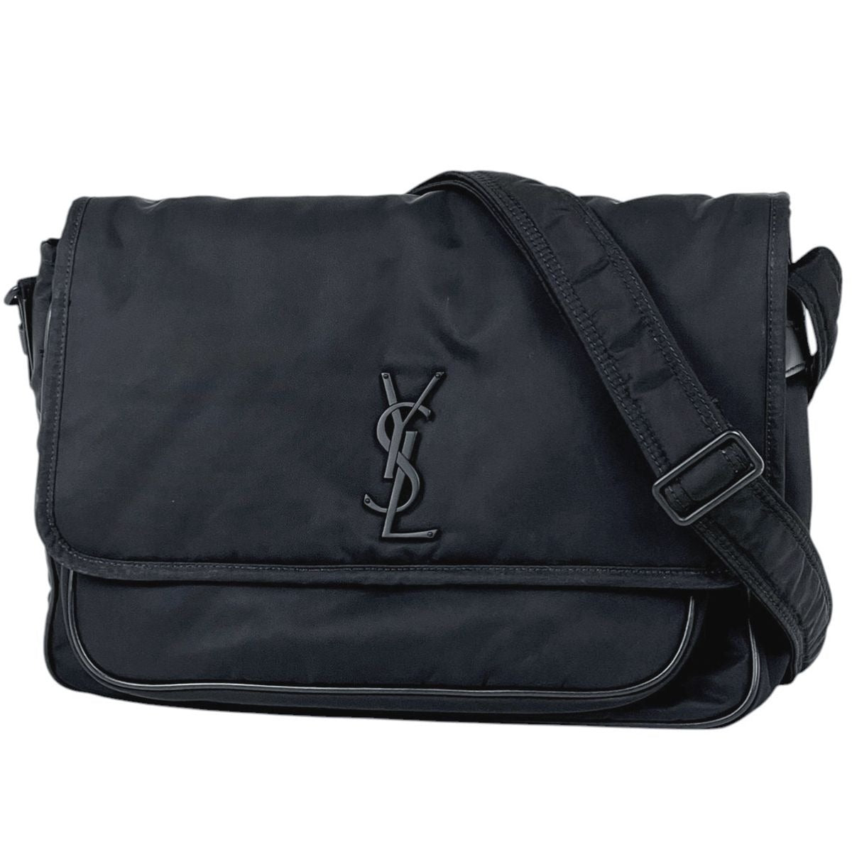 Saint Laurent Yves Logo Shoulder Bag Nylon Black