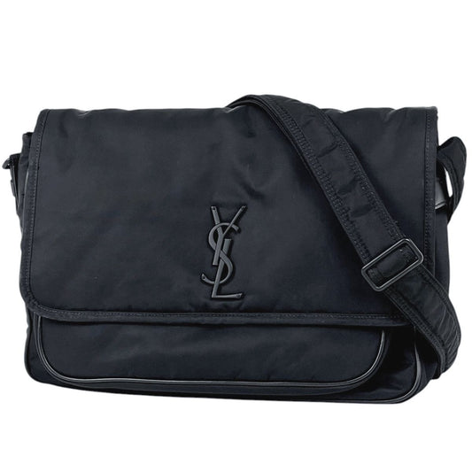 Saint Laurent Yves Logo Shoulder Bag Nylon Black