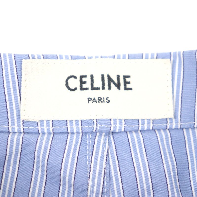 Celine 2p01a870v 100% Cotton Stripe Poplin Triomphe Embroidered Logo Button