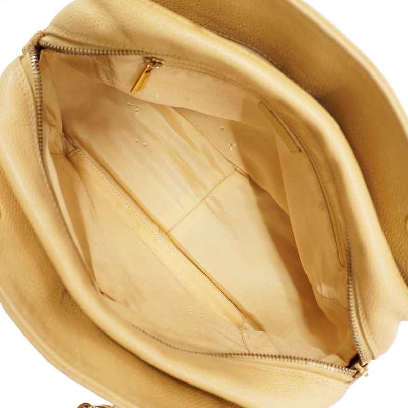 Chanel Shoulder Bag Matelasse Caviar Skin Beige Chien Pan Gold Hardware Women