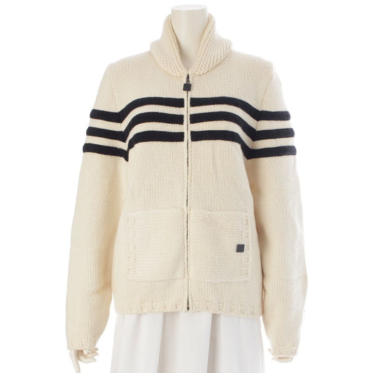 Chanel Wool Cashmere Sports Border Zip Up Knit Top Ivory 40