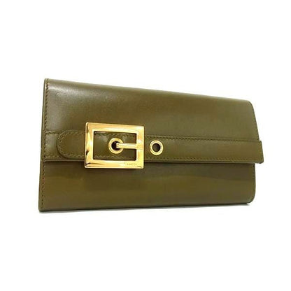 Gucci Leather Belt Motif Folded Long Wallet Women Khaki Bp1211