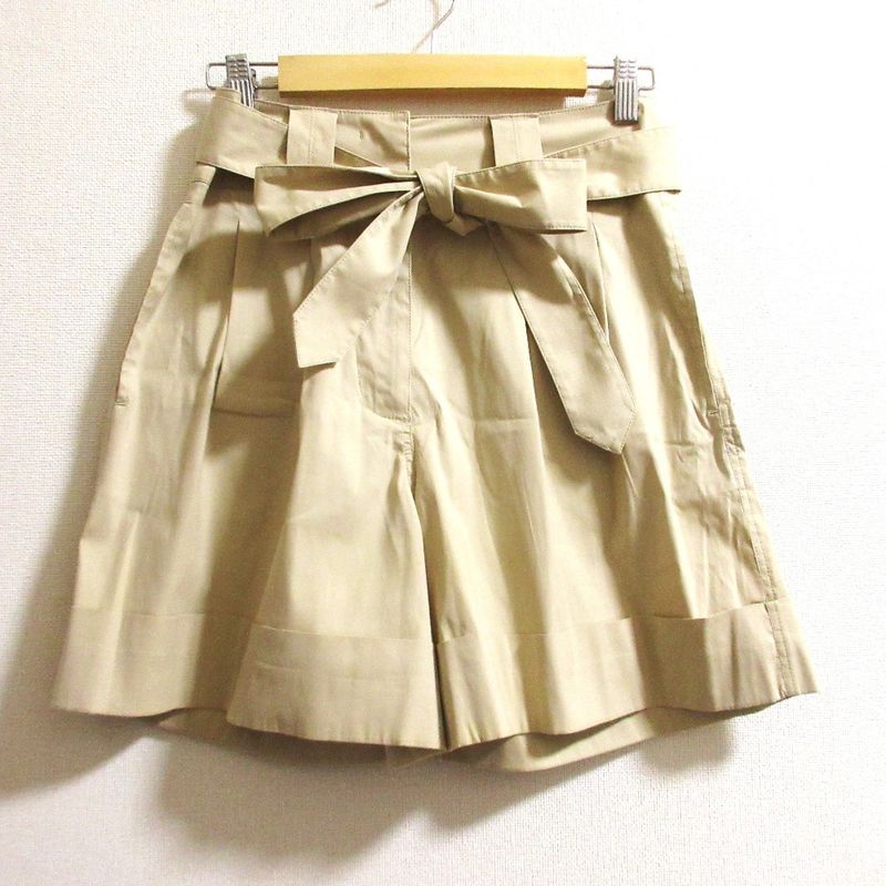 Prada Tuck Belted Wide Shorts Size 40 Beige Women's Used