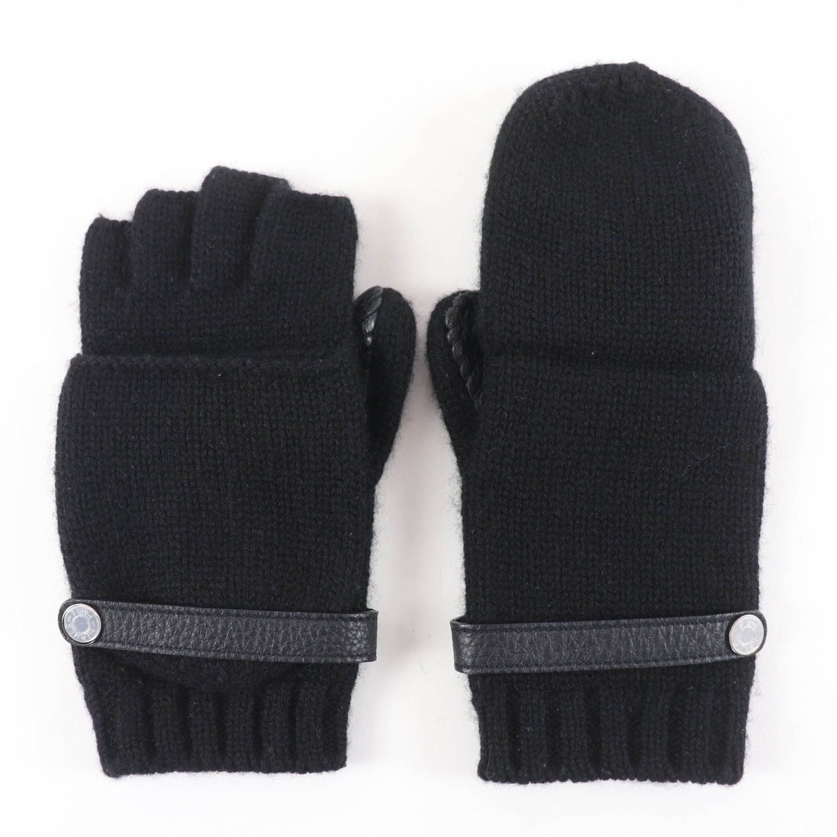 Hermes Baltimore Mittens Cashmere Leather Silver Series Knit Gloves Black — view 3