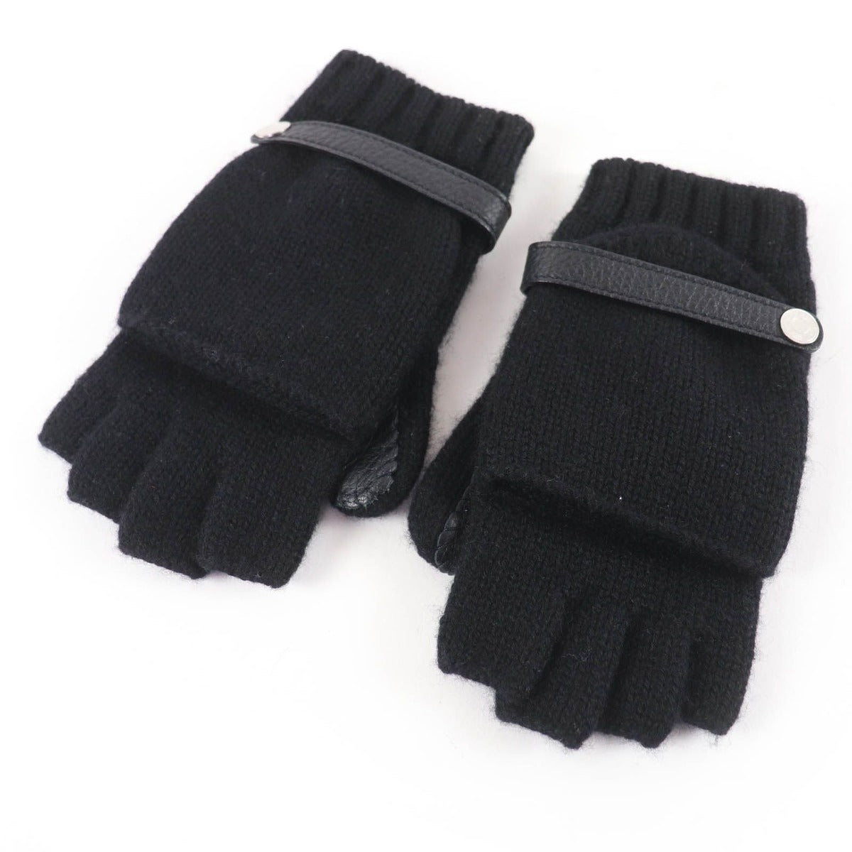 Hermes Baltimore Mittens Cashmere Leather Silver Series Knit Gloves Black — view 4