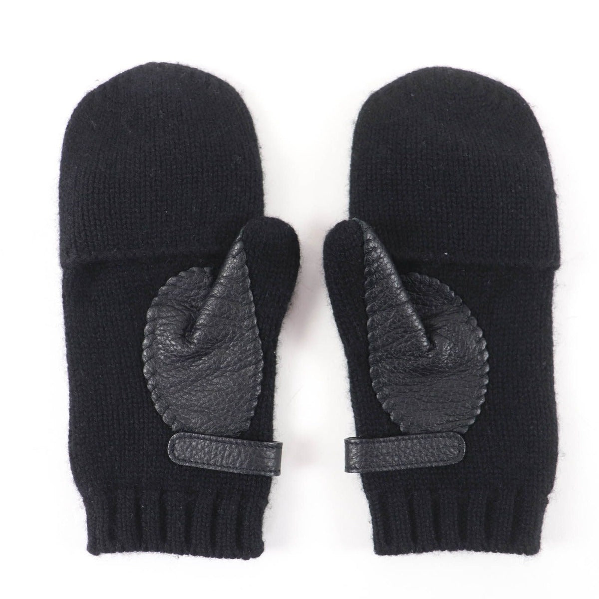 Hermes Baltimore Mittens Cashmere Leather Silver Series Knit Gloves Black — view 6