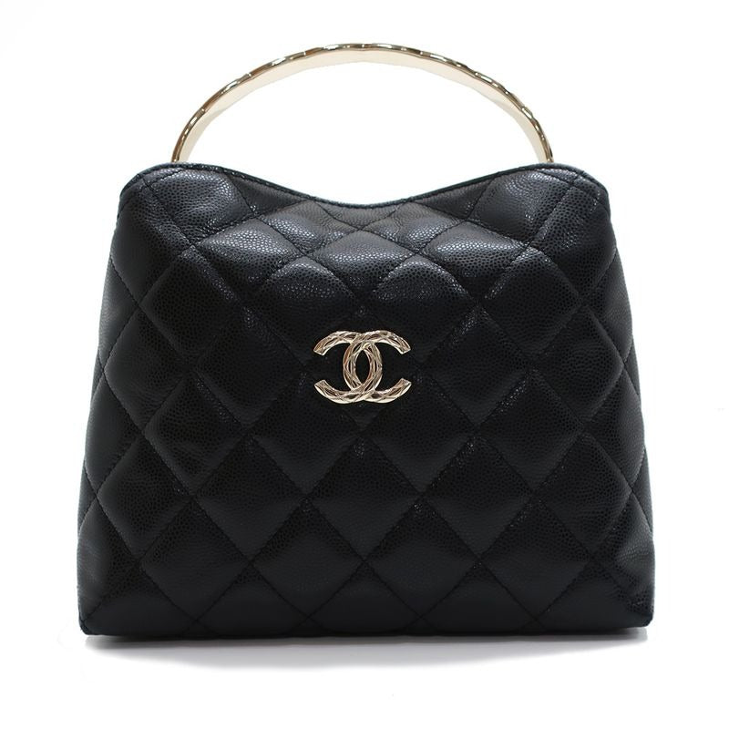 Chanel Top Handle 2-Way Bag Shoulder Black Gold Hardware Quilted