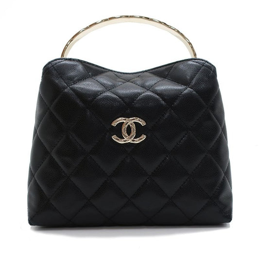 Chanel Top Handle 2-Way Bag Shoulder Black Gold Hardware Quilted