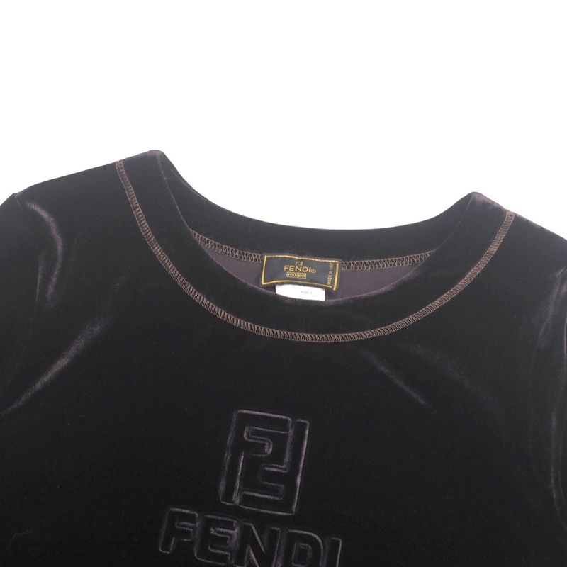 Fendi Vintage Cut And Sewn Size M FF Zucca Logo Velvet Long Sleeves Velour