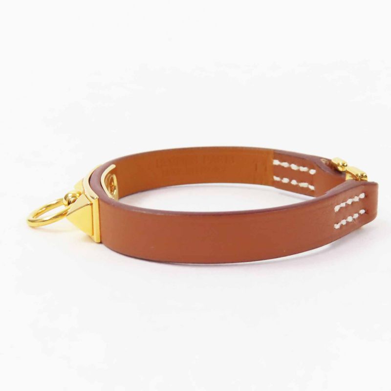 Hermes Rival Mini Gold Hardware Bracelet Bangle Leather Brown T1 With Z
