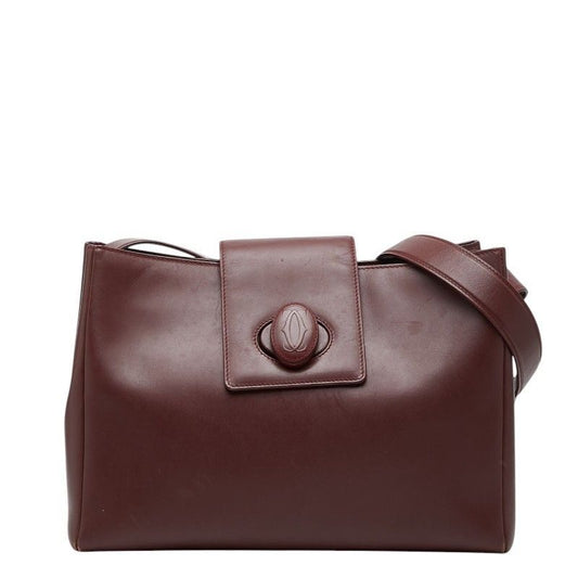 Cartier Must Line Turnlock Crossbody Shoulder Bag Wine Red Gold Leather