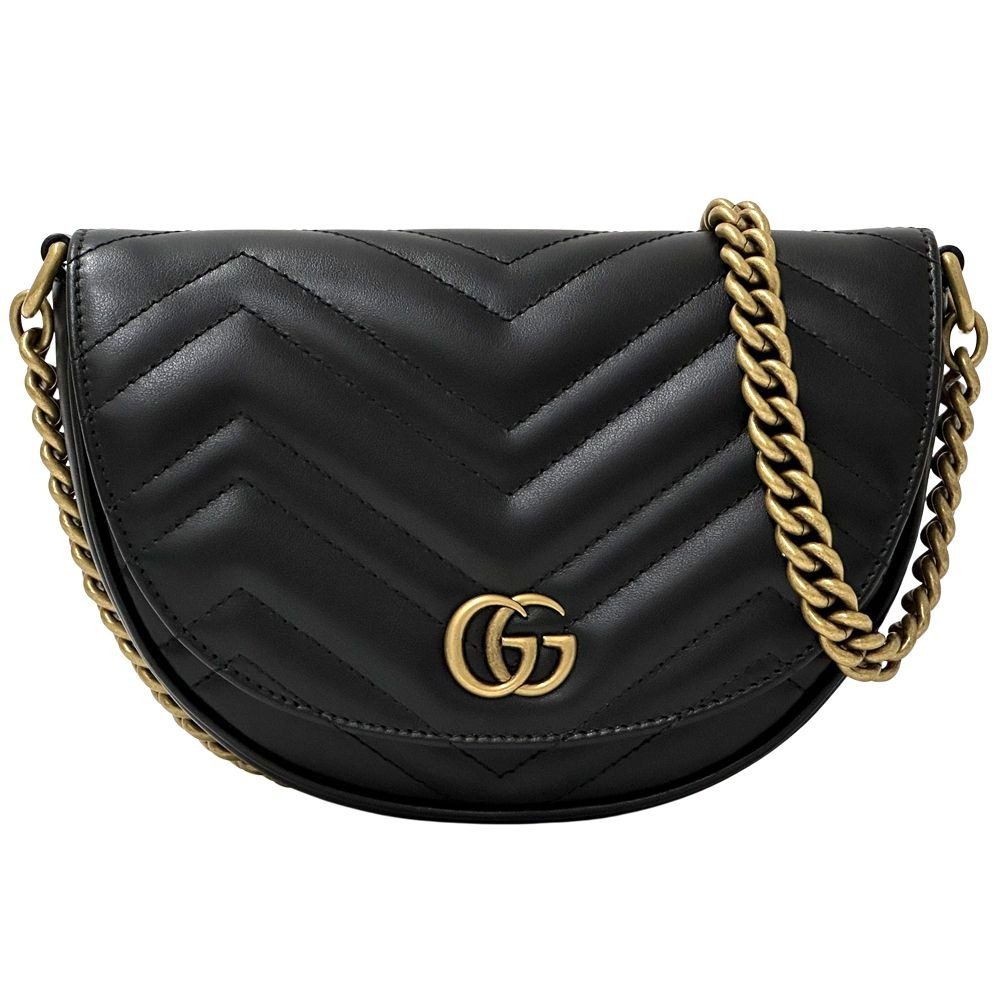 Gucci GG Marmont Shoulder Bag Leather Chain Black Quilted Crossbody Mini
