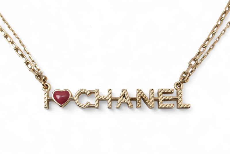 Chanel Necklace Pendant Chnael Coco CC I LOVE Chanel Heart 2strand Choker Gold