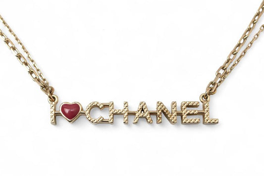 Chanel Necklace Pendant Chnael Coco CC I LOVE Chanel Heart 2strand Choker Gold
