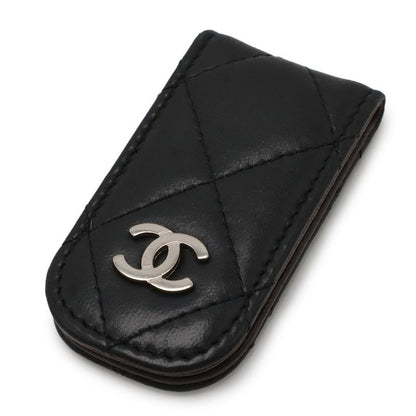 Chanel Quilted Coco Mark Money Clip Billfold Bill Lambskin Leather Black